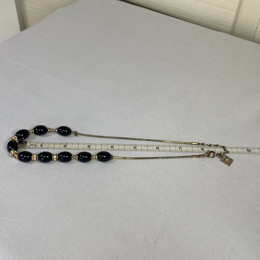 Vintage AK black bead rhinestone necklace - Picture 5 of 6
